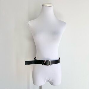 Anne Klein “AK” Black Genuine Leather Silver Lock Charm Rectangle Buckle Belt